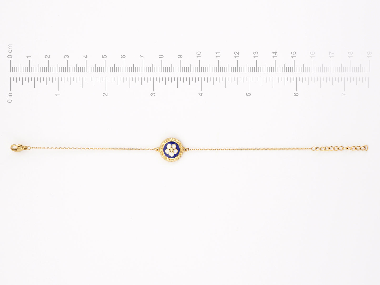 Pulseira Caramujo Azul, Inspirado na Filigrana Portuguesa, Aço Inoxidável Dourado - Medidas