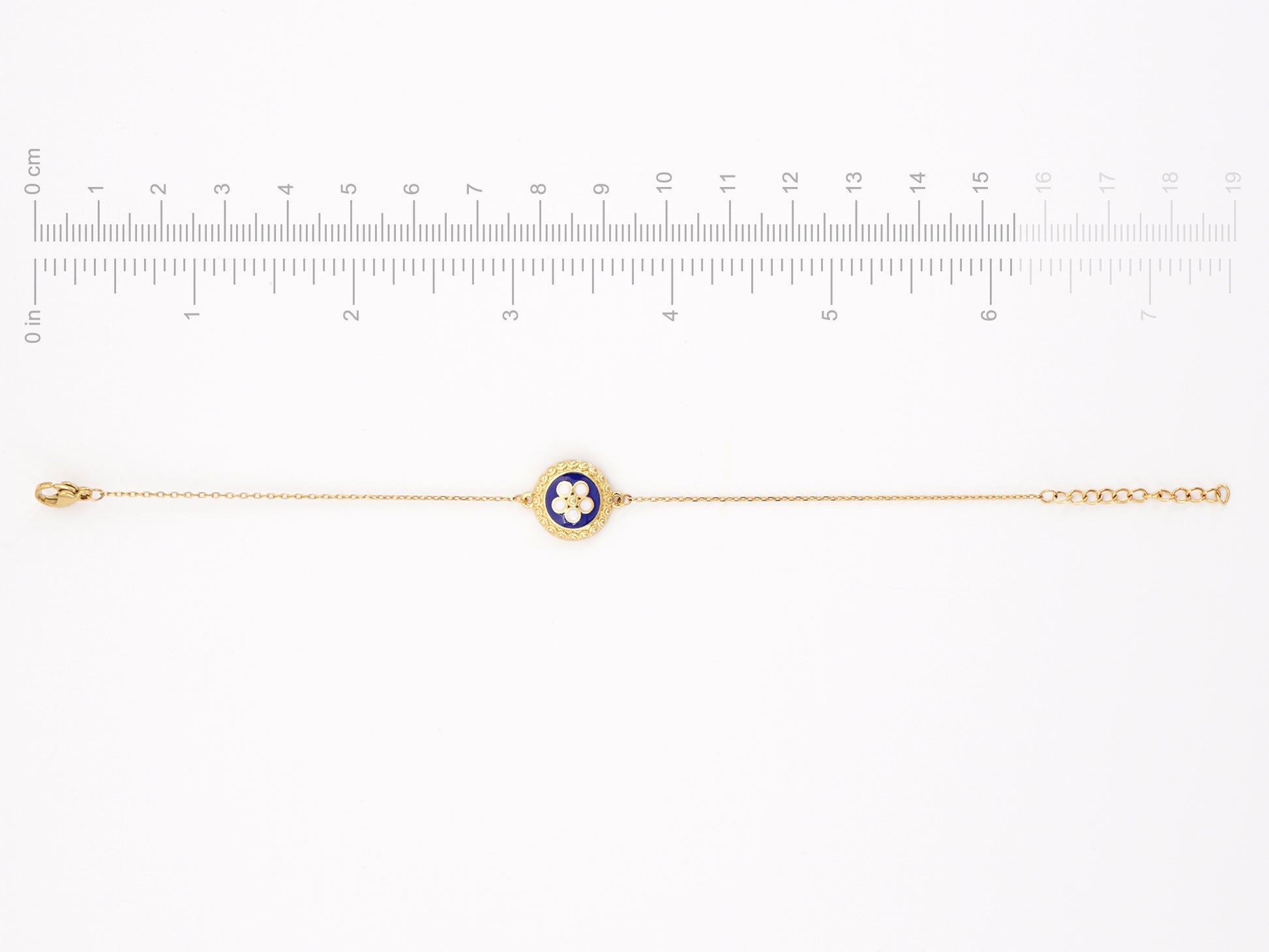 Pulseira Caramujo Azul, Inspirado na Filigrana Portuguesa, Aço Inoxidável Dourado - Medidas