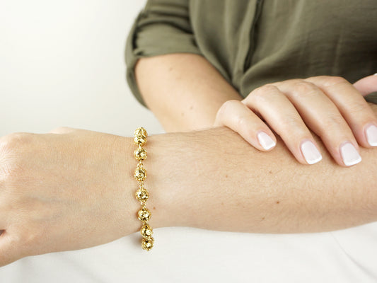 Bracelet Perles de Viana, Inspiration Filigrane Portugaise, Acier Inoxydable Doré
