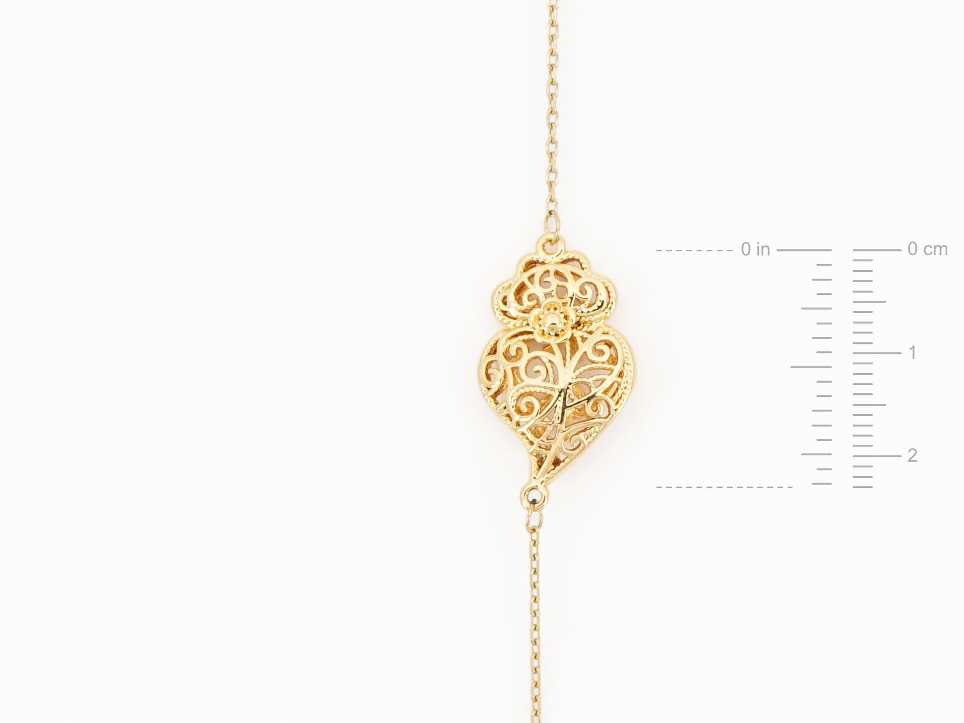 Pulseira Coração de Viana Tradicional Pequeno, Inspirado na Filigrana Portuguesa, Aço Inoxidável Dourado - Medidas