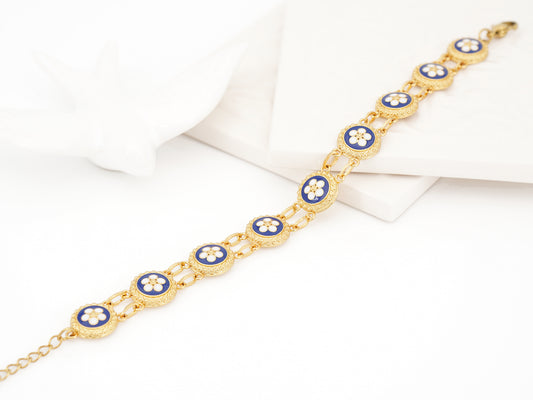 Pulseira Nove Caramujos Azuis, Inspirado na Filigrana Portuguesa, Aço Inoxidável Dourado