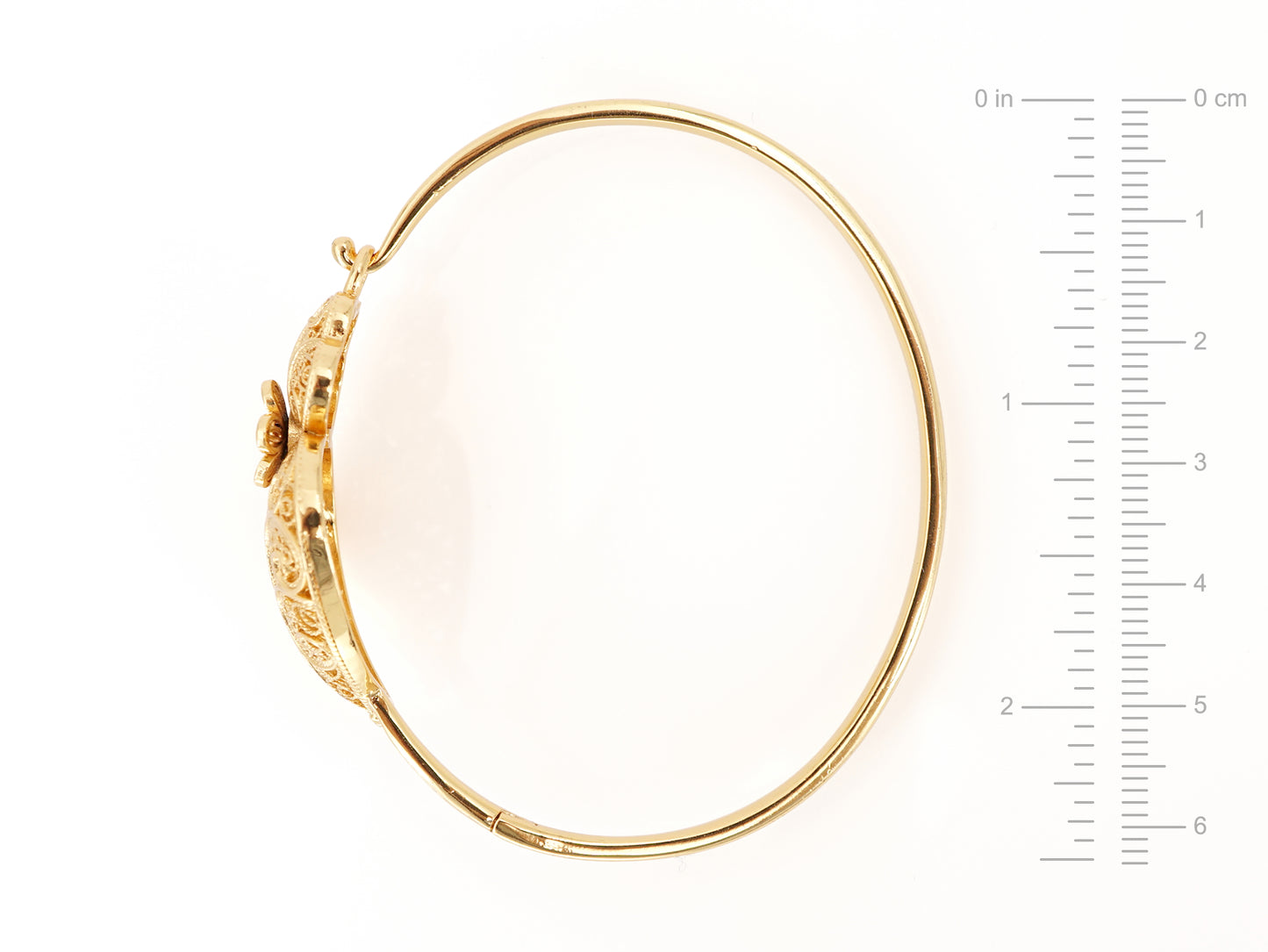 Pulseira Escrava Coração de Viana, Inspirado na Filigrana Portuguesa, Aço Inoxidável Dourado - Medidas, Perfil