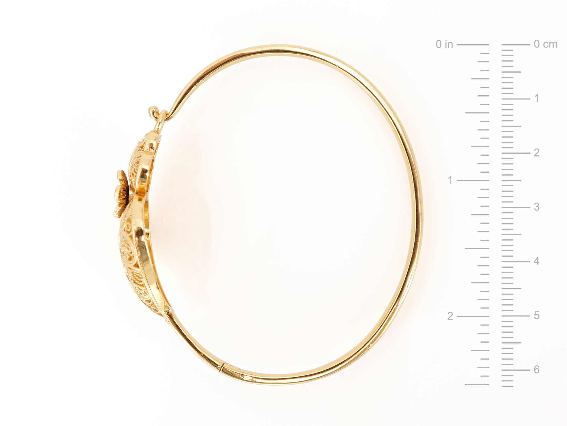 Pulseira Escrava Coração de Viana, Inspirado na Filigrana Portuguesa, Aço Inoxidável Dourado - Medidas, Perfil