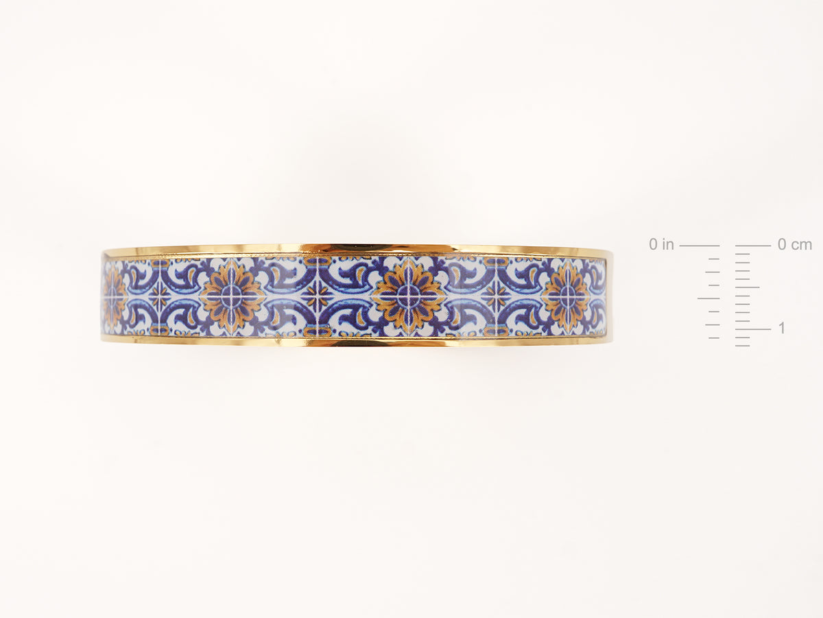 Pulseira Escrava Ampla Azulejo Português, Inspirada na Tradição Portuguesa, Aço Inoxidável Dourado - Pormenor Altura da Pulseira