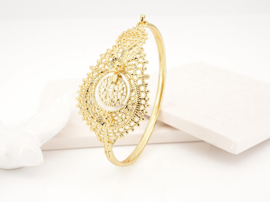 Pulseira Escrava Rainha, Inspirado na Filigrana Portuguesa, Aço Inoxidável Dourado