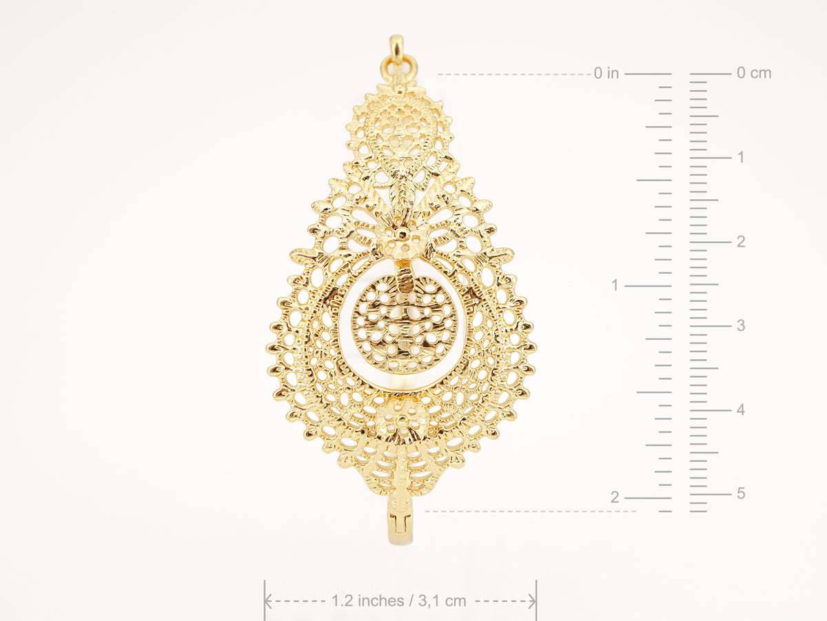 Pulseira Escrava Rainha, Inspirado na Filigrana Portuguesa, Aço Inoxidável Dourado - Medida do Motivo Rainha