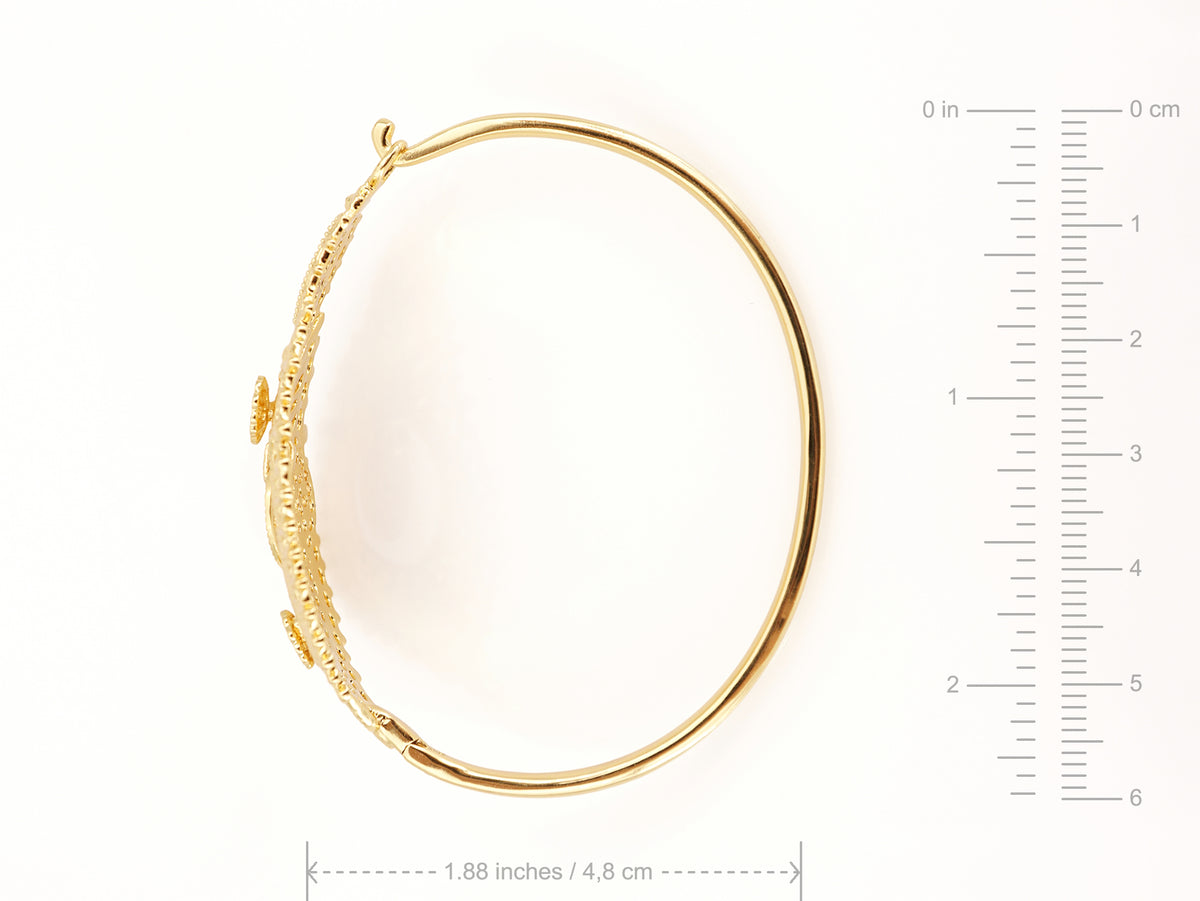 Pulseira Escrava Rainha, Inspirado na Filigrana Portuguesa, Aço Inoxidável Dourado - Medida do Aro