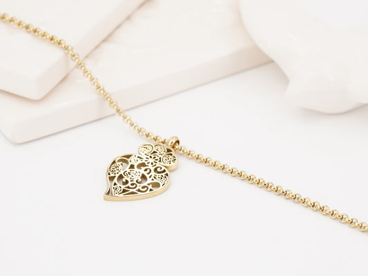 Pulseira Coração de Viana Estilizado, Inspirado na Filigrana Portuguesa, Aço Inoxidável Dourado