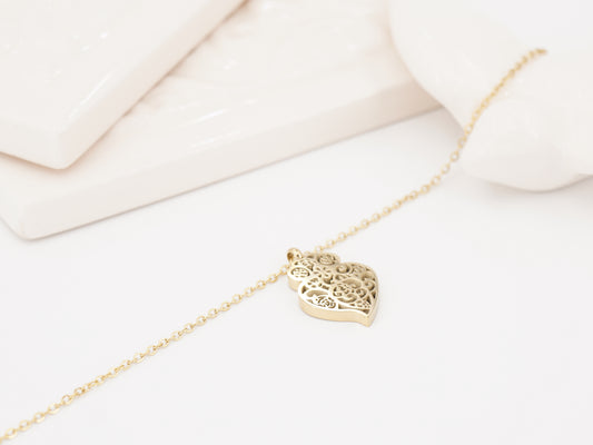 Pulseira Coração de Viana Estilizado Pequeno, Inspirado na Filigrana Portuguesa, Aço Inoxidável Dourado