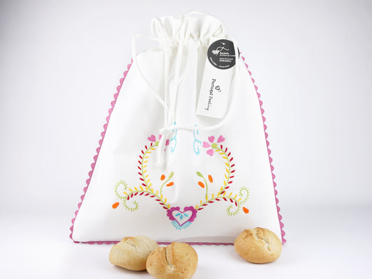Saco para Pão com Rebordo Rosa, Bordado de Viana