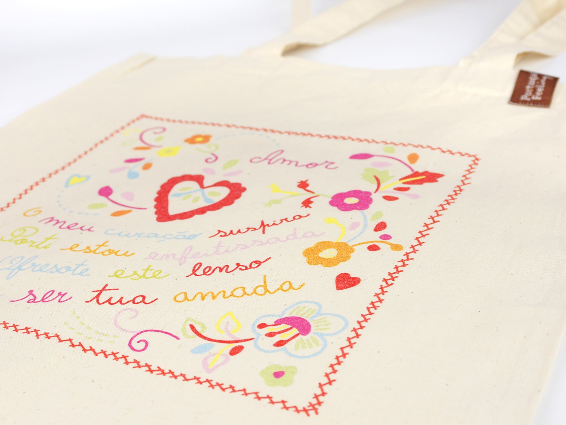 Saco Tote Bag Lenço dos Namorados, em Algodão, Tradições Portuguesas - Pormenor