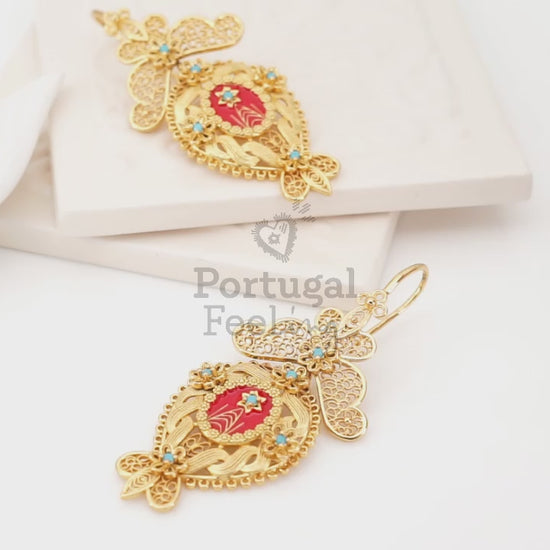 Brincos Relicário Grandes, Inspirados na Filigrana Portuguesa, Aço Inoxidável Dourado - Vídeo