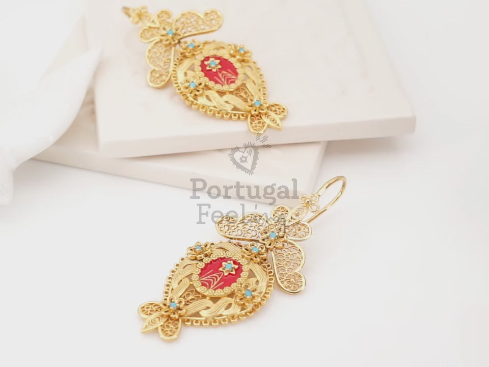 Brincos Relicário Grandes, Inspirados na Filigrana Portuguesa, Aço Inoxidável Dourado - Vídeo