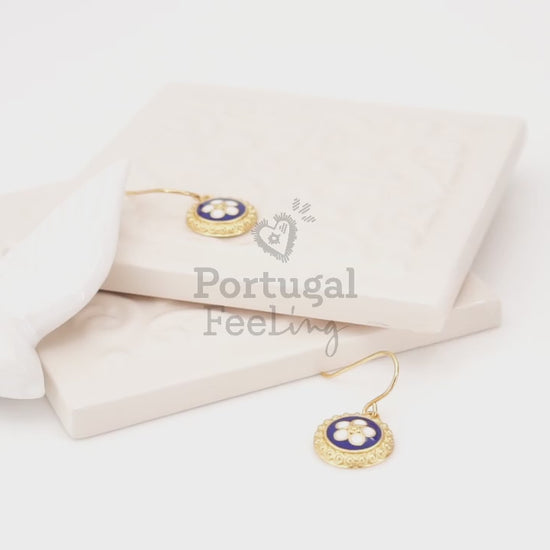 Brincos Caramujos Azuis de Gancho, Inspirados na Filigrana Portuguesa, Aço Inoxidável Dourado - Vídeo