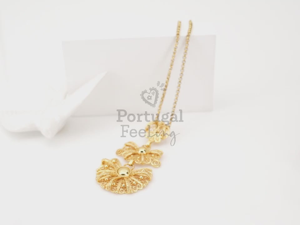 Colar Tradicional Laça / Galego, Inspirado na Filigrana Portuguesa, Aço Inoxidável Dourado - Vídeo