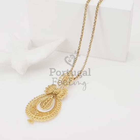 Colar Princesa, Inspirado na Filigrana Portuguesa, Aço Inoxidável Dourado - Vídeo