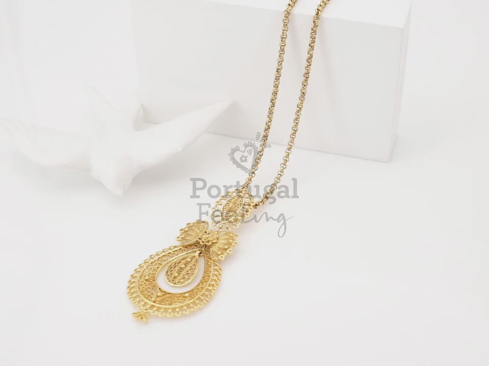 Colar Princesa, Inspirado na Filigrana Portuguesa, Aço Inoxidável Dourado - Vídeo
