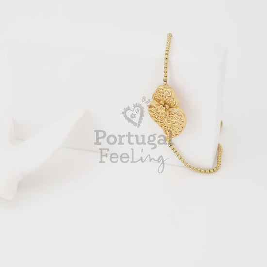 Pulseira Coração de Viana Tradicional, Inspirado na Filigrana Portuguesa, Aço Inoxidável Dourado - Vídeo