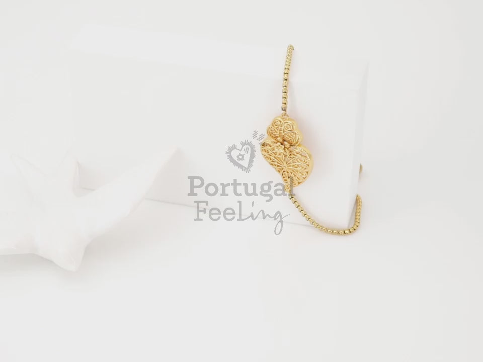Pulseira Coração de Viana Tradicional, Inspirado na Filigrana Portuguesa, Aço Inoxidável Dourado - Vídeo