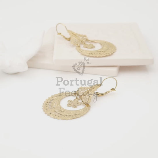 Brincos Arrecadas Grandes, Inspirados na Filigrana Portuguesa, Aço Inoxidável Dourado - Vídeo