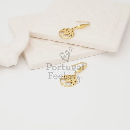 Brincos Árvore da Vida, Inspirados na Filigrana Portuguesa, Aço Inoxidável Dourado - Vídeo