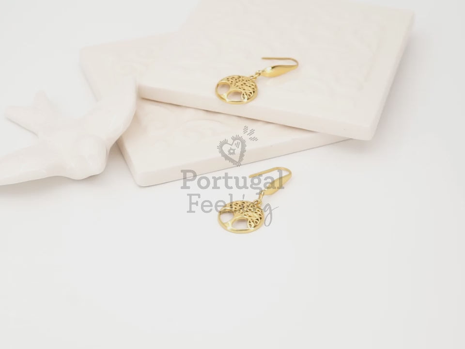 Brincos Árvore da Vida, Inspirados na Filigrana Portuguesa, Aço Inoxidável Dourado - Vídeo
