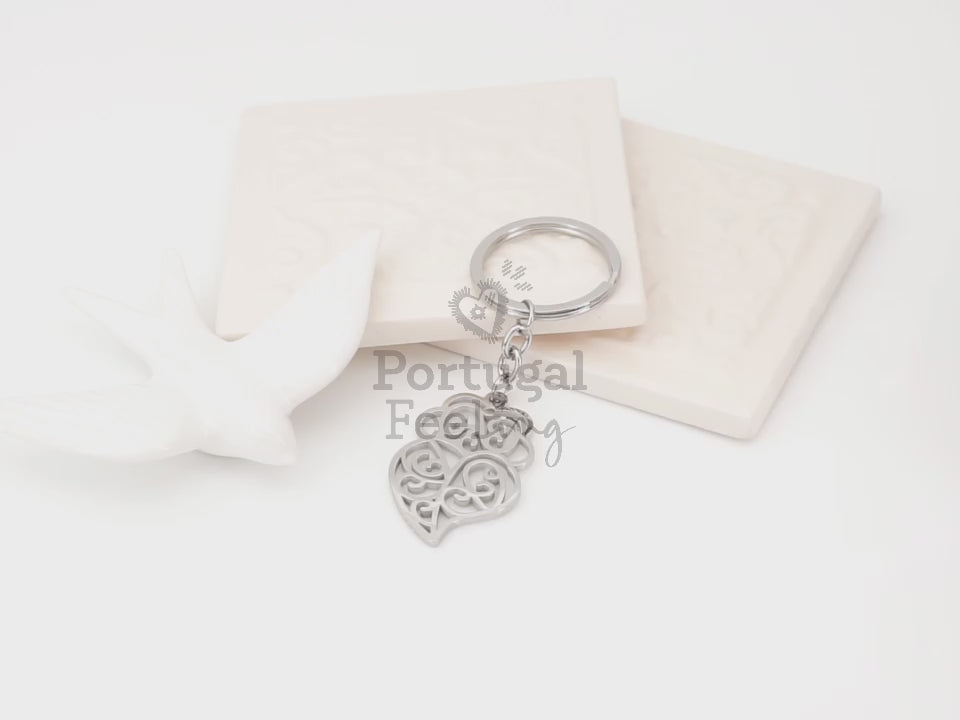 Porta Chaves Coração de Viana Estilizado, Inspirado na Filigrana Portuguesa, Aço Inoxidável - Vídeo
