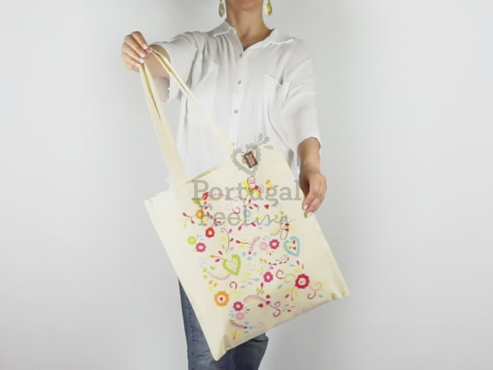 Saco Tote Bag Bordado de Viana, em Algodão, Tradições Portuguesas - Vídeo