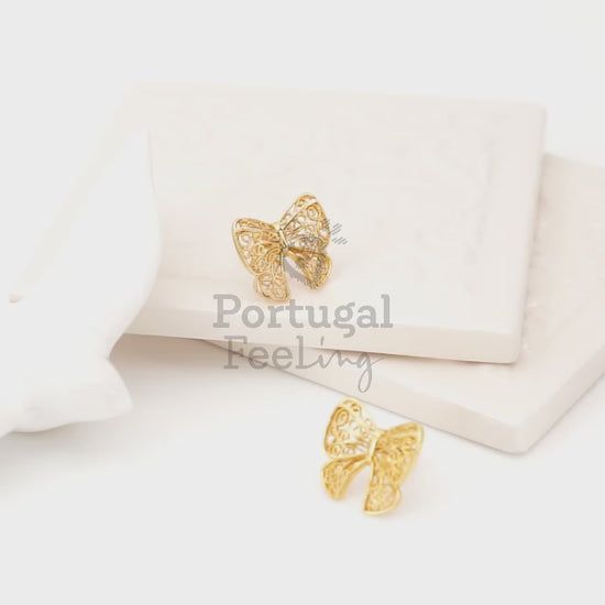 Brincos Laço Pequenos, Inspirados na Filigrana Portuguesa, Aço Inoxidável Dourado - Vídeo