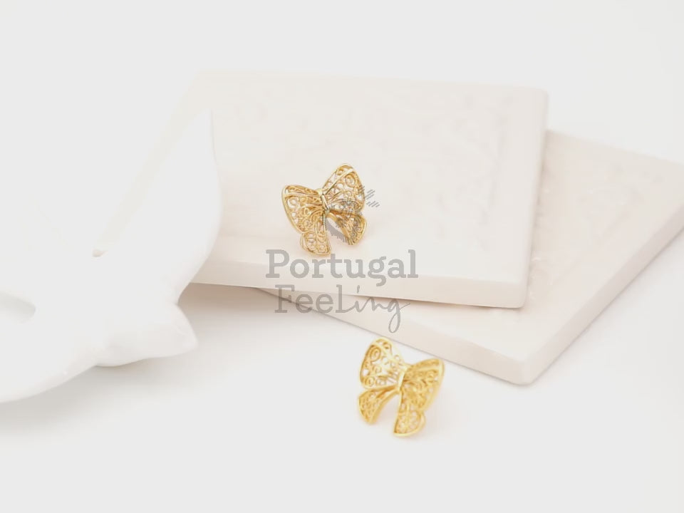Brincos Laço Pequenos, Inspirados na Filigrana Portuguesa, Aço Inoxidável Dourado - Vídeo