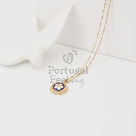 Colar Caramujo Azul, Inspirado na Filigrana Portuguesa, Aço Inoxidável Dourado - Vídeo