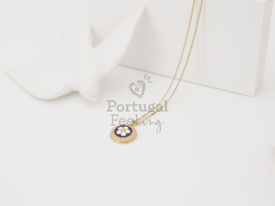 Colar Caramujo Azul, Inspirado na Filigrana Portuguesa, Aço Inoxidável Dourado - Vídeo