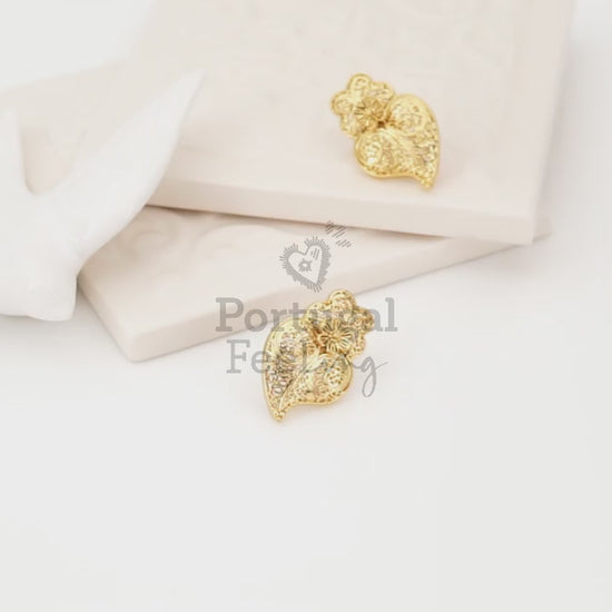 Brincos Tradicionais Coração de Viana de Tornilho, Inspirados na Filigrana Portuguesa, Aço Inoxidável Dourado - Vídeo