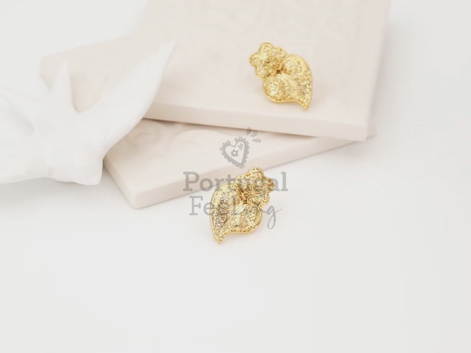 Brincos Tradicionais Coração de Viana de Tornilho, Inspirados na Filigrana Portuguesa, Aço Inoxidável Dourado - Vídeo