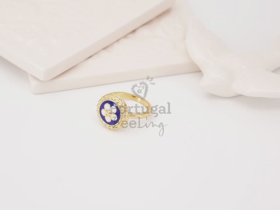 Anel Caramujo Azul, Inspirado na Filigrana Portuguesa, Aço Inoxidável Dourado - Vídeo