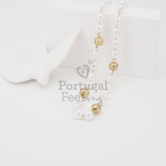 Colar Contas de Viana e Pérolas, Inspirado na Filigrana Portuguesa, Aço Inoxidável Dourado - Vídeo