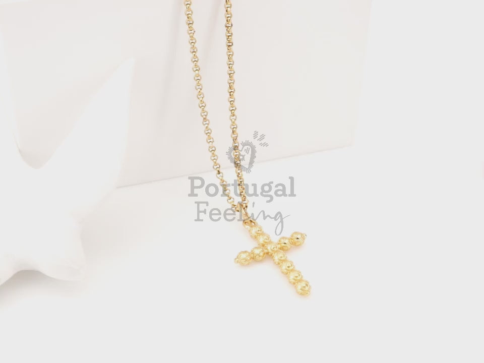 Colar Cruz Pequena Contas de Viana, Inspirado na Filigrana Portuguesa, Aço Inoxidável Dourado - Vídeo