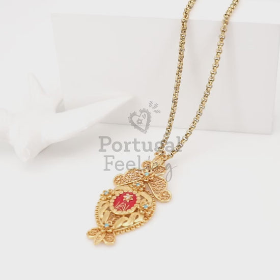 Colar Relicário Médio, Inspirado na Filigrana Portuguesa, Aço Inoxidável Dourado - Vídeo