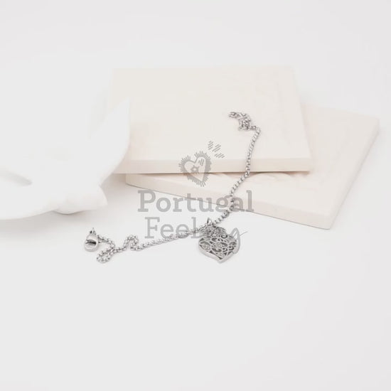 Pulseira Coração de Viana Estilizado, Inspirado na Filigrana Portuguesa, Aço Inoxidável - Vídeo