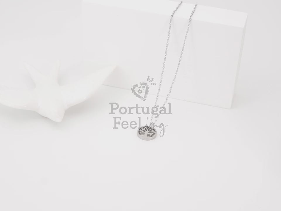 Colar com Árvore da Vida Pequena, Inspirado na Filigrana Portuguesa, Aço Inoxidável - Vídeo