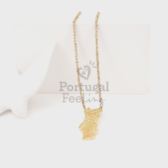 Colar Mapa de Portugal, Inspirado na Filigrana Portuguesa, Aço Inoxidável Dourado - Vídeo