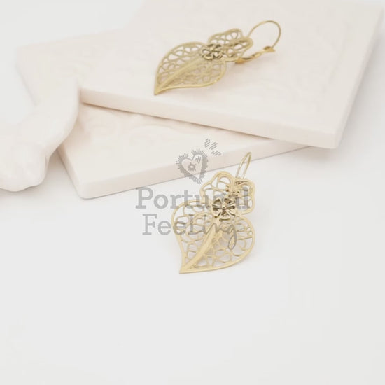 Brincos Coração de Viana Médios, Inspirados na Filigrana Portuguesa, Aço Inoxidável Dourado - Vídeo