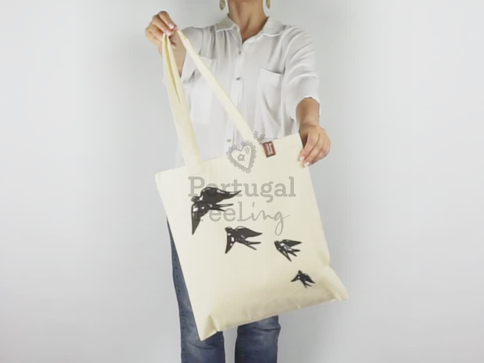Saco Tote Bag Andorinhas, em Algodão, Tradições Portuguesas - Vídeo