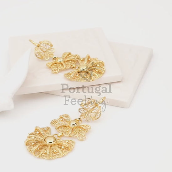 Brincos Laças / Galegos Grandes, Inspirados na Filigrana Portuguesa, Aço Inoxidável Dourado - Vídeo