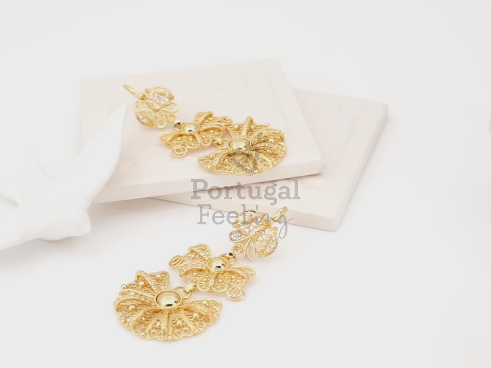 Brincos Laças / Galegos Grandes, Inspirados na Filigrana Portuguesa, Aço Inoxidável Dourado - Vídeo