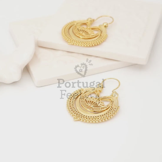 Brincos Arrecadas, Inspirados na Filigrana Portuguesa, Aço Inoxidável Dourado - Vídeo