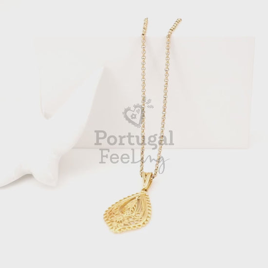 Colar Mordoma Média, Inspirado na Filigrana Portuguesa, Aço Inoxidável Dourado - Vídeo