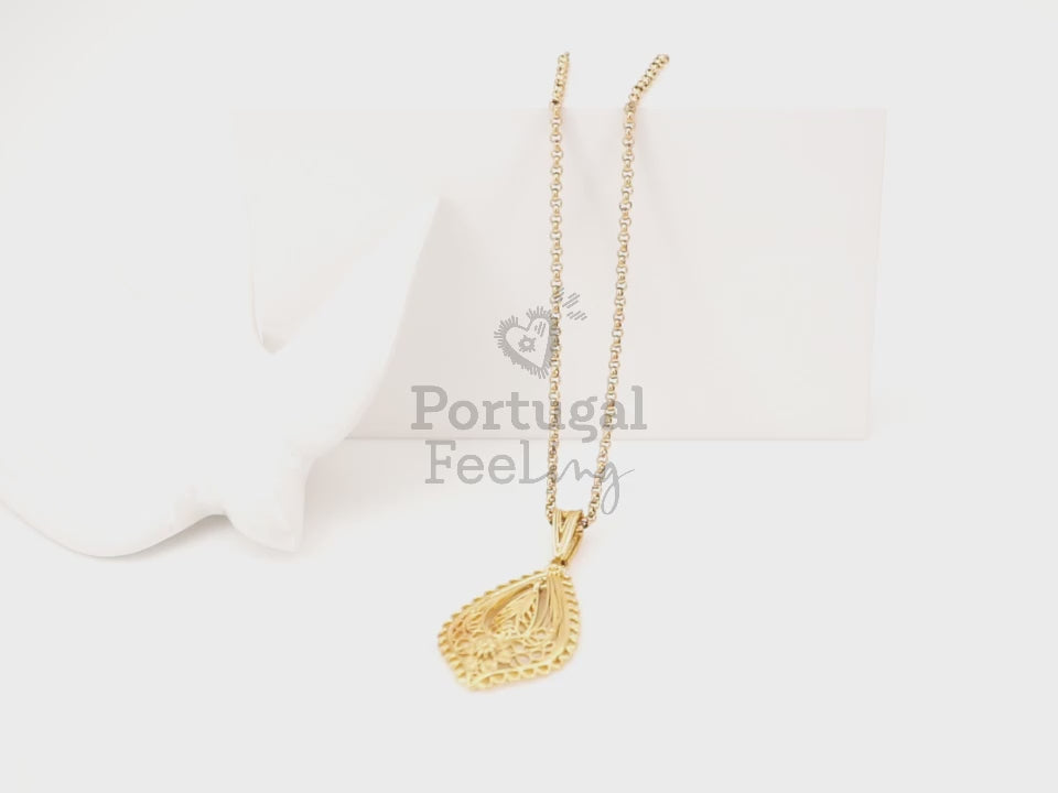 Colar Mordoma Média, Inspirado na Filigrana Portuguesa, Aço Inoxidável Dourado - Vídeo