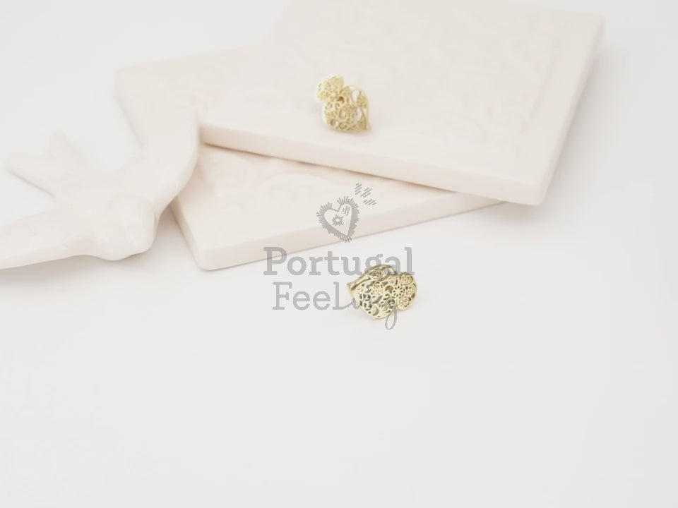 Brincos Coração de Viana Pequenos, Inspirados na Filigrana Portuguesa, Aço Inoxidável Dourado - Vídeo