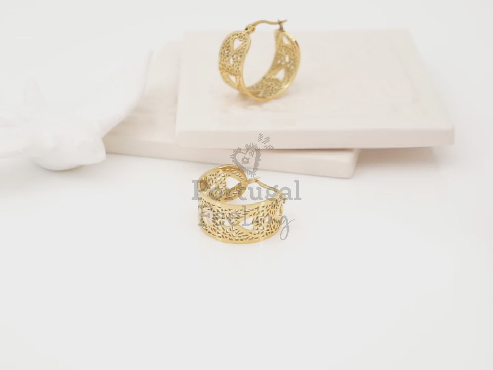 Argolas, Inspiradas na Filigrana Portuguesa, Aço Inoxidável Dourado - Vídeo